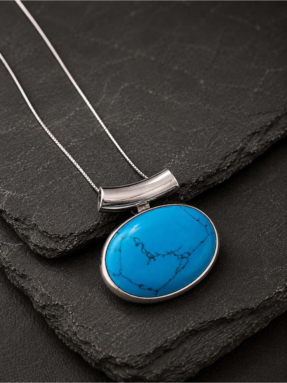 🩵 Vintage Large Genuine Turquoise Statement Pendant • Solid Sterling Silver 925